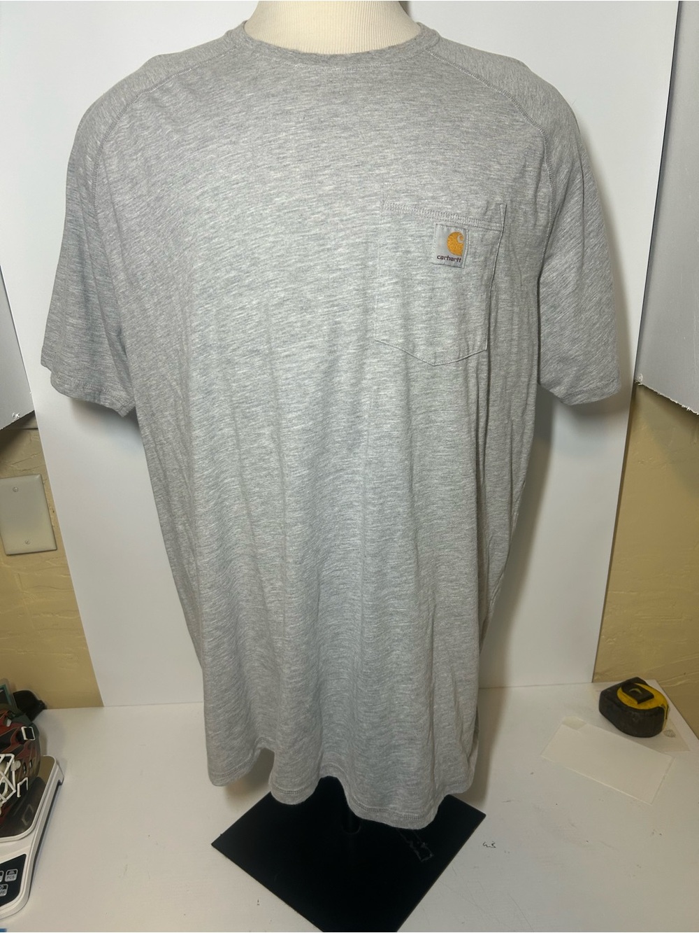 Carhartt Men’s Light Gray Short Sleeve Pocket Tee with Logo Patch